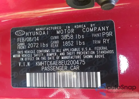 2014 Hyundai Veloster Turbo W/Black z USA, uszkodzony, nr VIN KMHTC6AE8EU200475